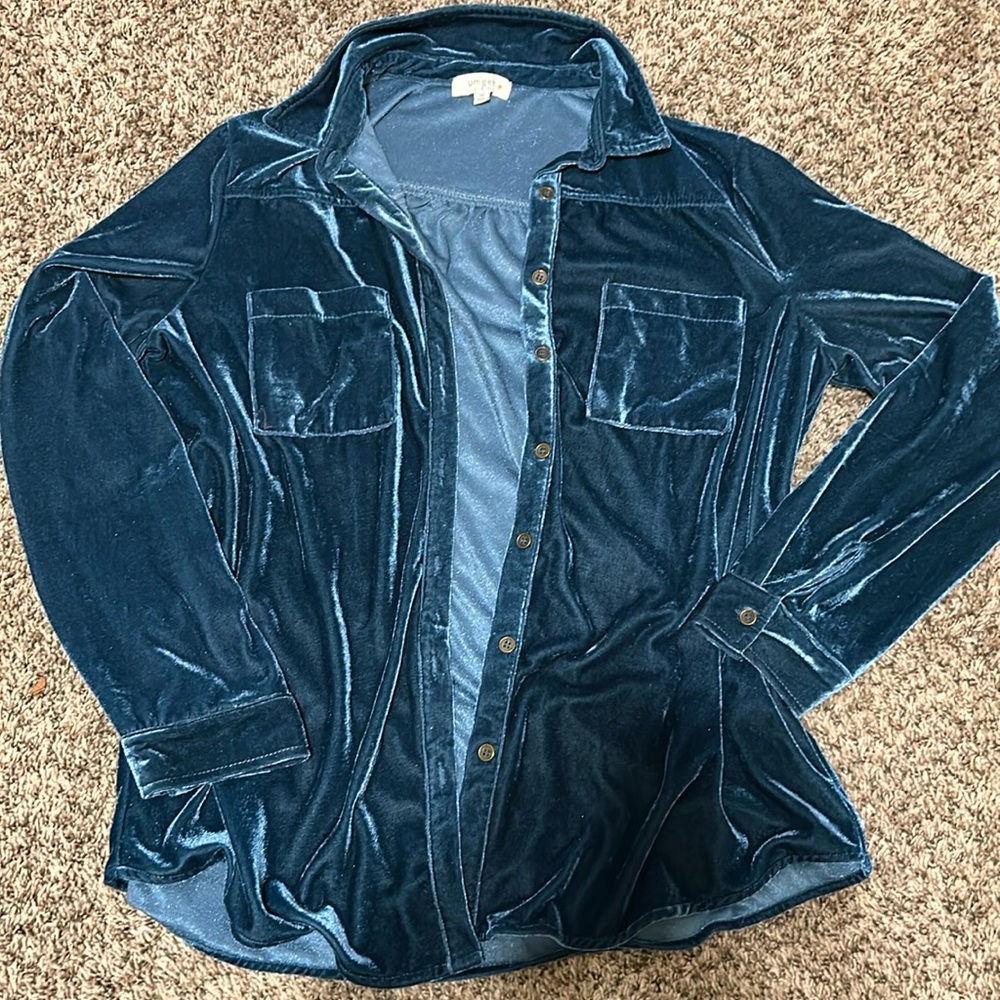 Velvet Blue Button Top Shacket